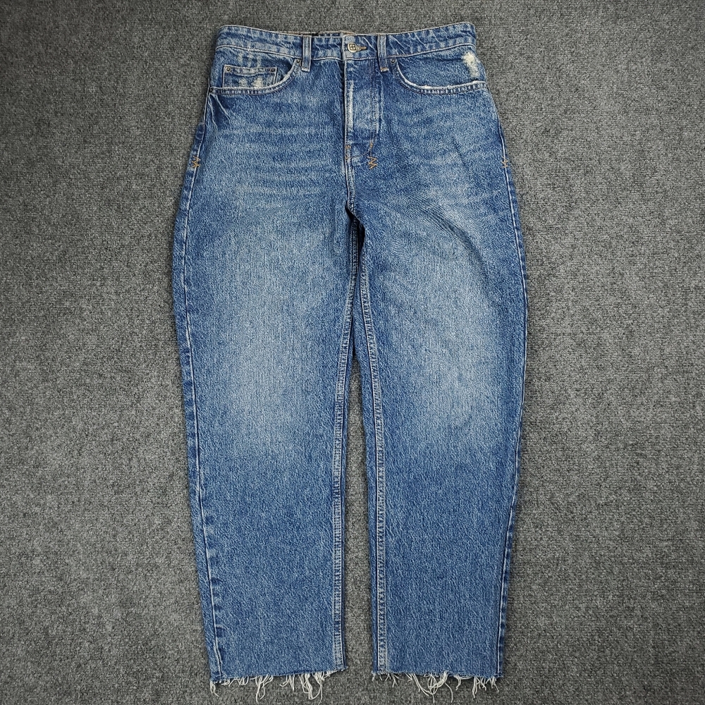 Ksubi Bullet Crop Blazed Jeans Mens 30 Frayed Raw Hem Blue Denim Relaxed Fit